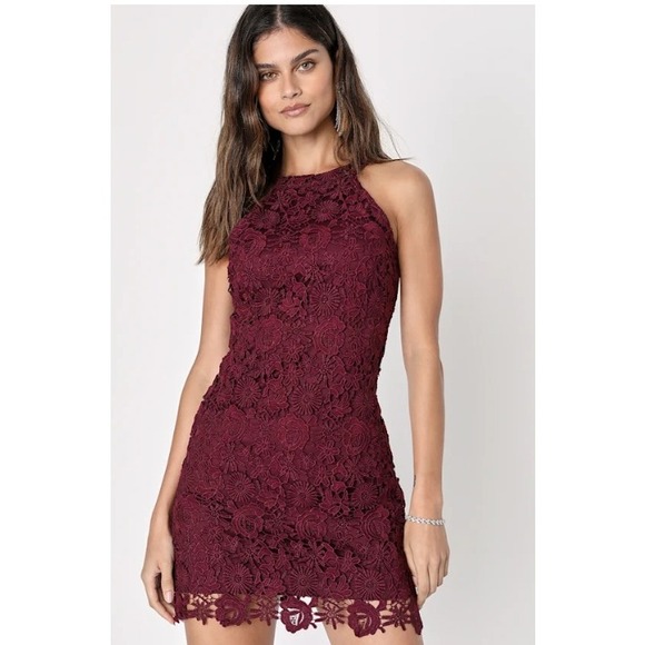 Lulus Dresses & Skirts - Lulus Magenta Purple Floral Lace Halter Mini‎ Dress XS NWT